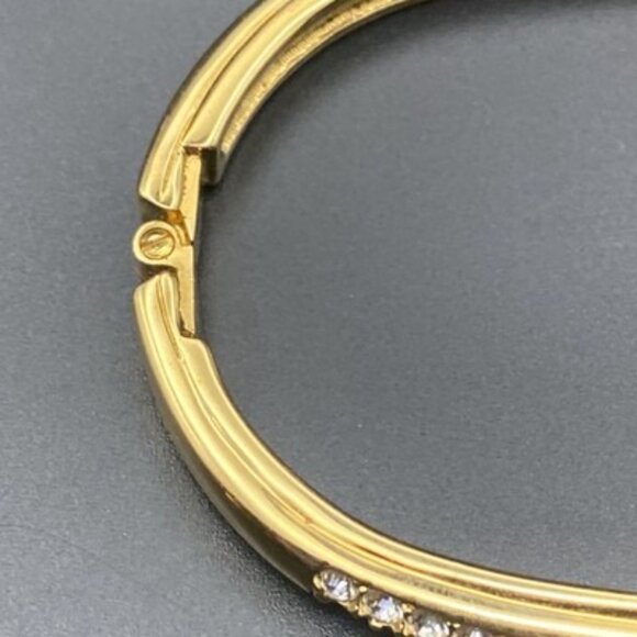 Swarovski Bangle Bracelet Hinged Oval Yellow Gold Plated Crystal Swan Signed - Picture 5 of 11